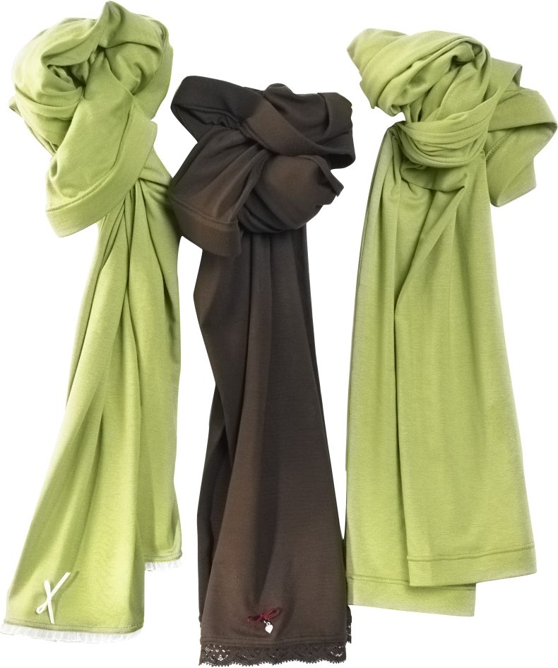 2 grüne Leggings und eine braune legging mit unterschiedlichen Saumabschlüssen.