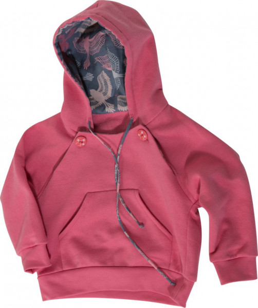 pinkfarbenes Kindersweatshirt mit Kapuze und 2 Verschlußknöpfen